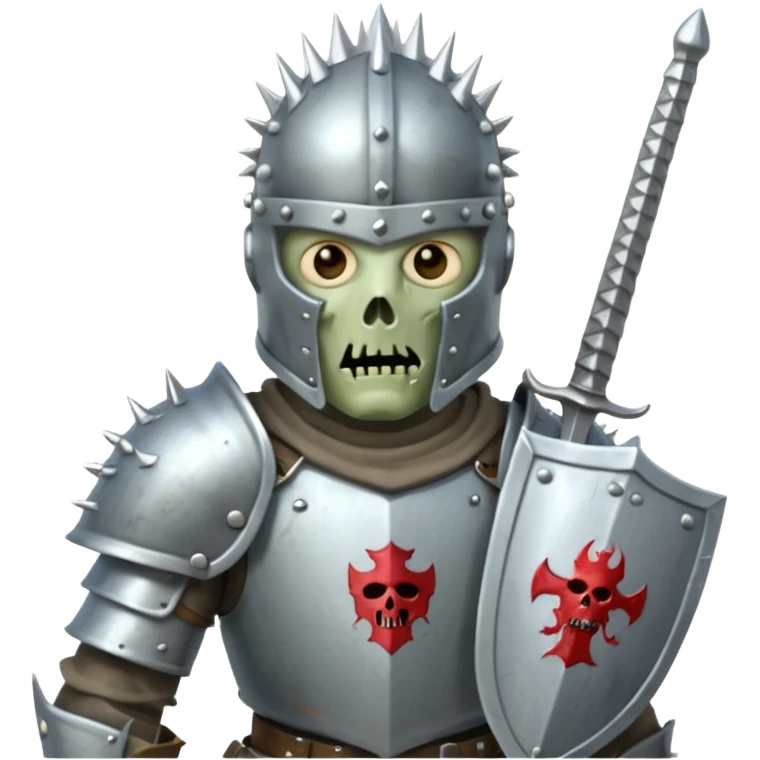zombie Knight with silver spiky helmet holding sword and shield emoji