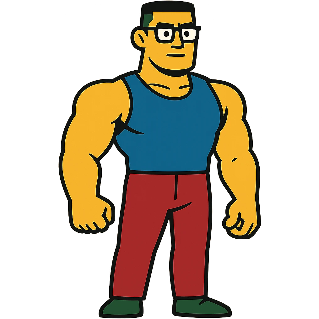 muscular tall Korean man with glasses and short hair emoji