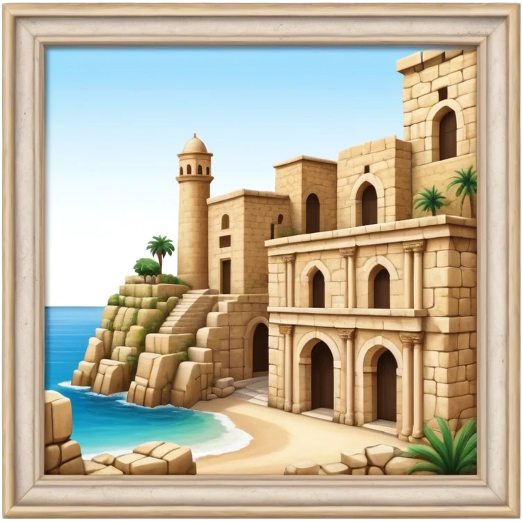 Cinematic Realistic Byblos Old City Landmark Emoji, depicted with ancient, weathered stone structures rendered with lifelike detail and nostalgic, warm lighting. emoji