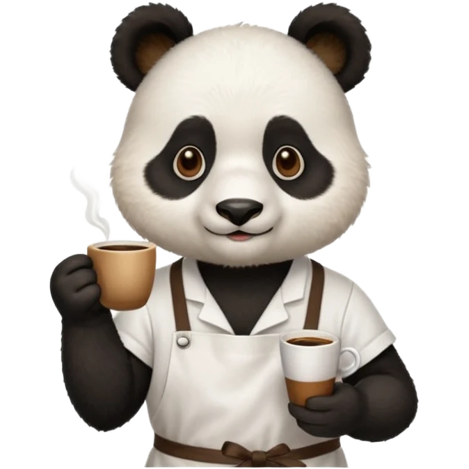 barista panda, wearing apron, holding coffee emoji