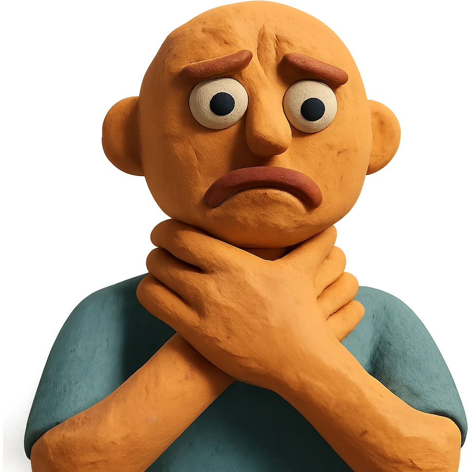 claymation style hands at throat emoji