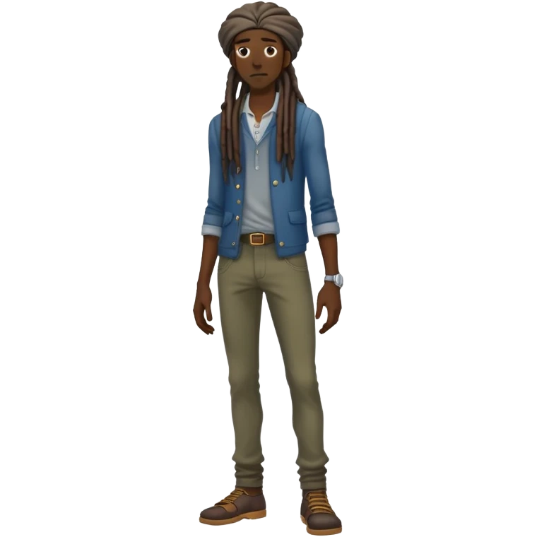 full body very skinny African American male figure standing wearing clothes with long dreadlocks emoji