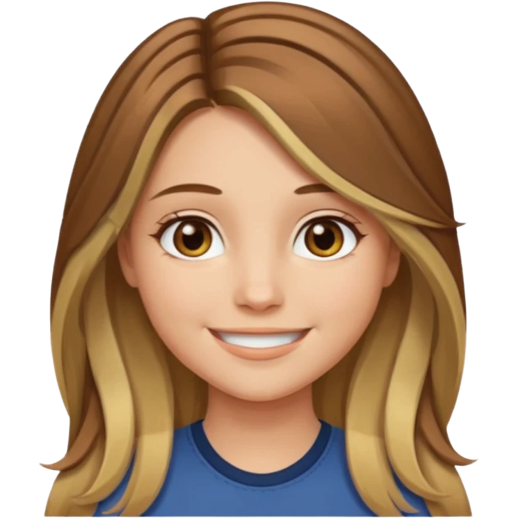 make a girl with long brown hair with blond highlights and layers with hazel eyes middle part emoji