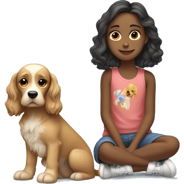Perro cocker con una niña abraabrazándola emoji