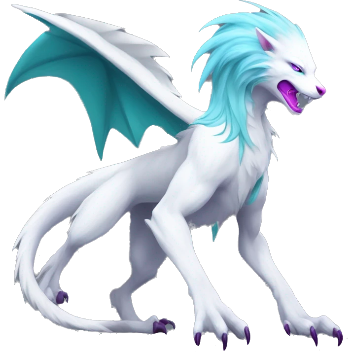 White badass elegant wild beautiful natural cute badass epic anthro modern albino sergal-vernid-creature with cyan mane and magenta eyes with cyan edgy stripes, full body, blue pretty hair,  emoji