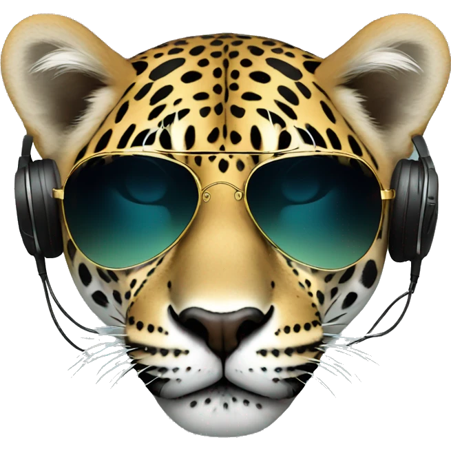 cool jaguar dj, emoji face, looking forward, wearing cool sunglasses, wearing over-ear headphones on top of head emoji