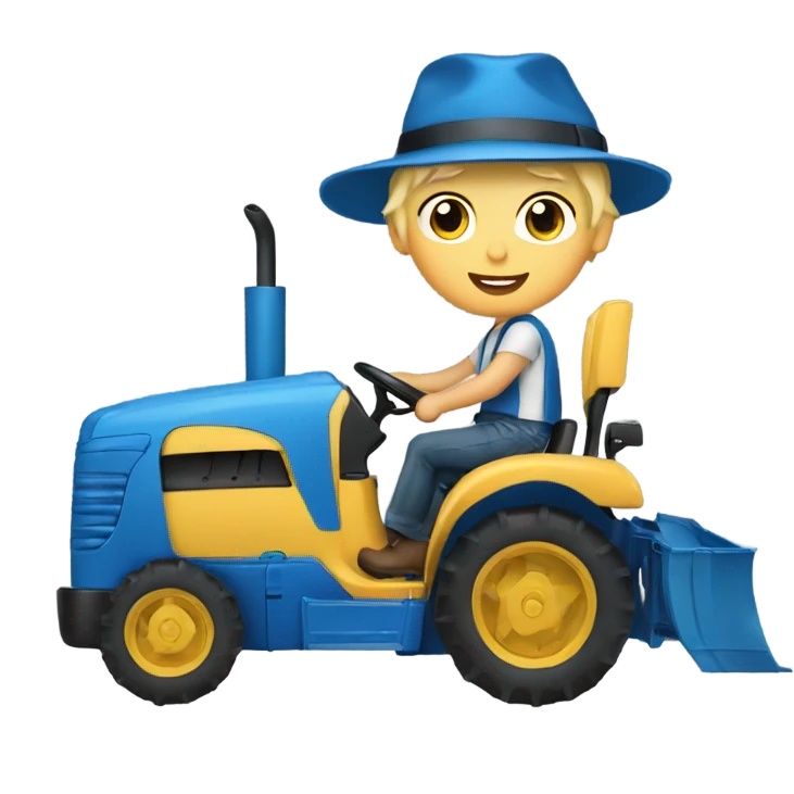 blonde boy with a blue hat driving a blue tractor  emoji