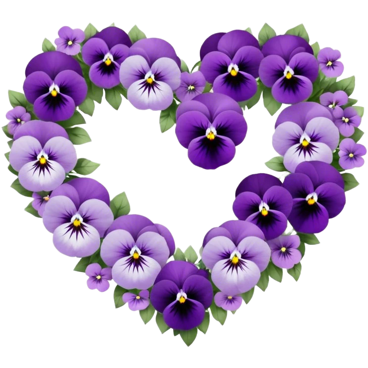 A meticulously crafted heart-shaped floral arrangement featuring deep lilac hues and delicate ice violet pansies, elegantly intertwined with amethyst-colored blossoms and soft pastel purple accents, rests gracefully upon a luxurious pearl satin fabric, shimmering under the light with intricate silver embellishments. emoji