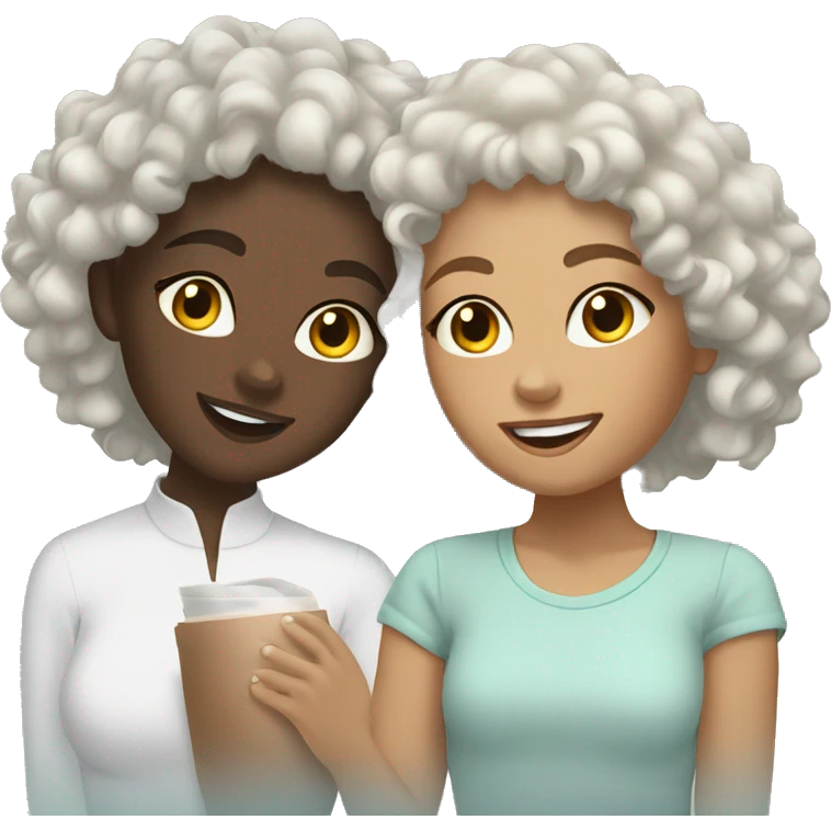 two light skin curly hair girls doing skincare face mask at home  emoji