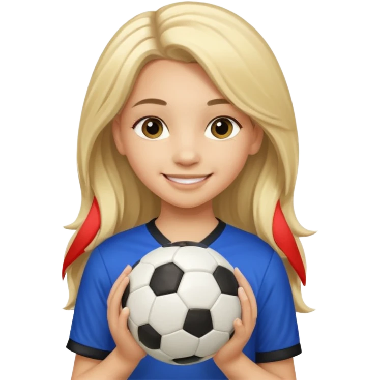 A girl with long light blonde hair with make-up on that looks around 13 years old with a soccer ball emoji