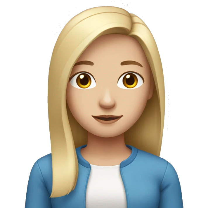 girl with shoulder-length blond straight hair, blue eyes, emoji should include shoulders emoji