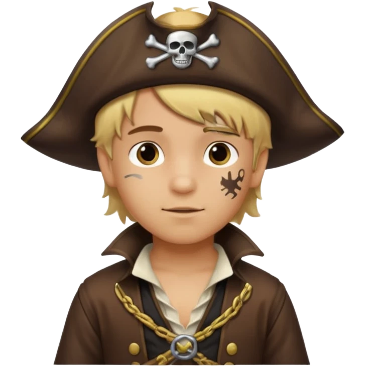 light brown Hispanic boy with blond hair that is dressed as a pirate emoji