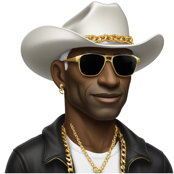 Coach Deion Sanders with gold chains, black sweatshirt with Gold CU on front sunglasses and white cowboy hat  emoji