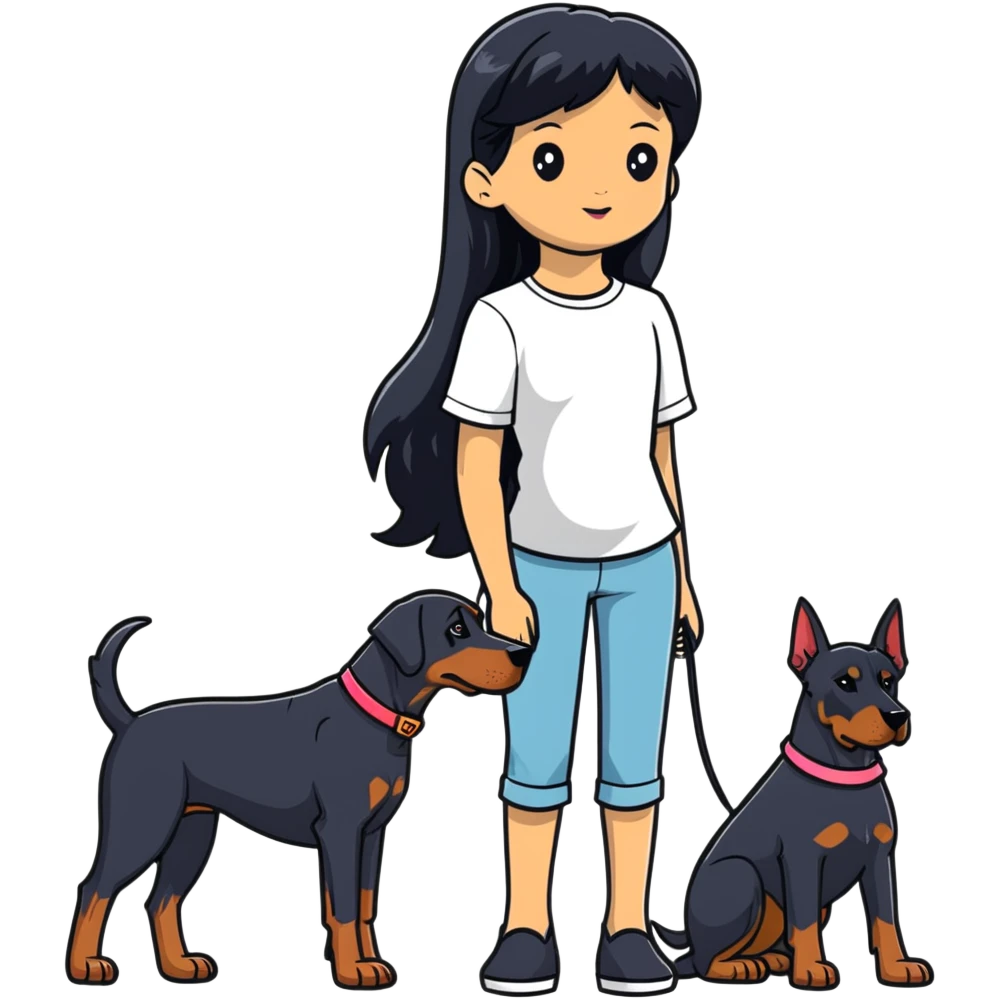 girl with long black hair and doberman dog emoji