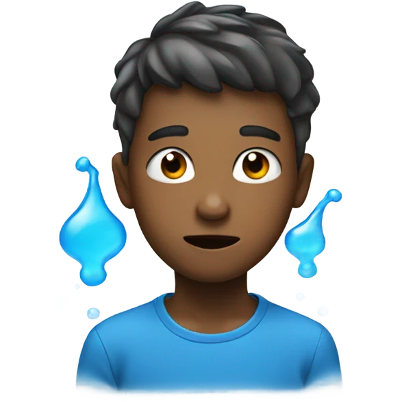 boy spitting blue emoji