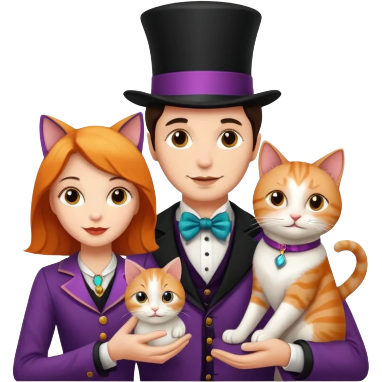 magician couple and their pet cat emoji
