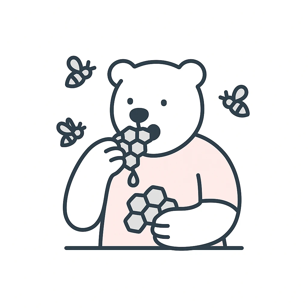 bear eating honeycomb with bees flying around emoji