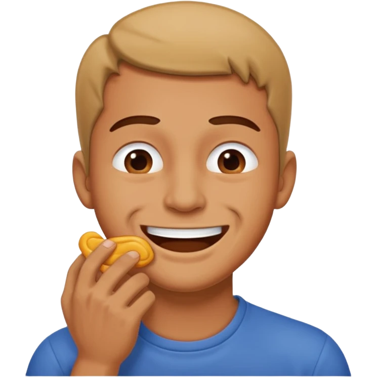 male choking himself with a smile on his face emoji