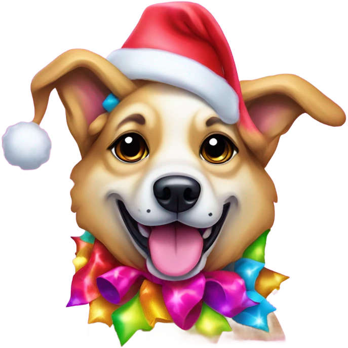 Lisa frank Christmas dog with Santa hat emoji