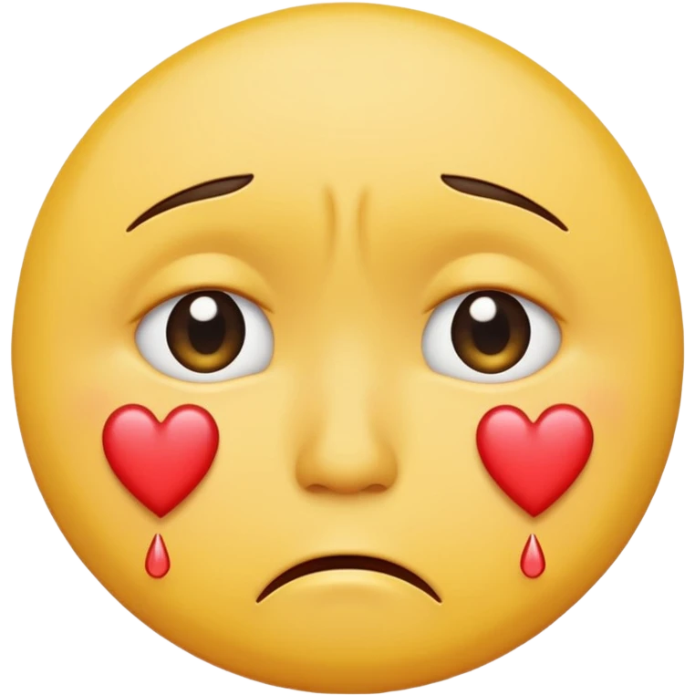 A yellow circular frowning face that is crying, with hearts floating from top to bottom emoji