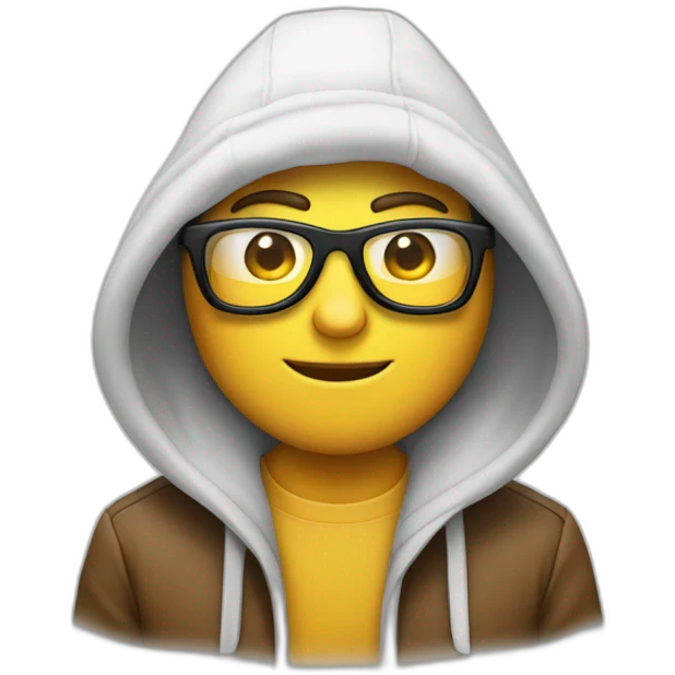Homme blanc avec une capuche sur la tête et des lunettes  emoji