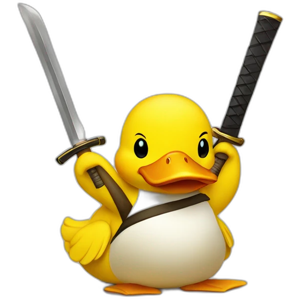 A yellow duck with a katana emoji