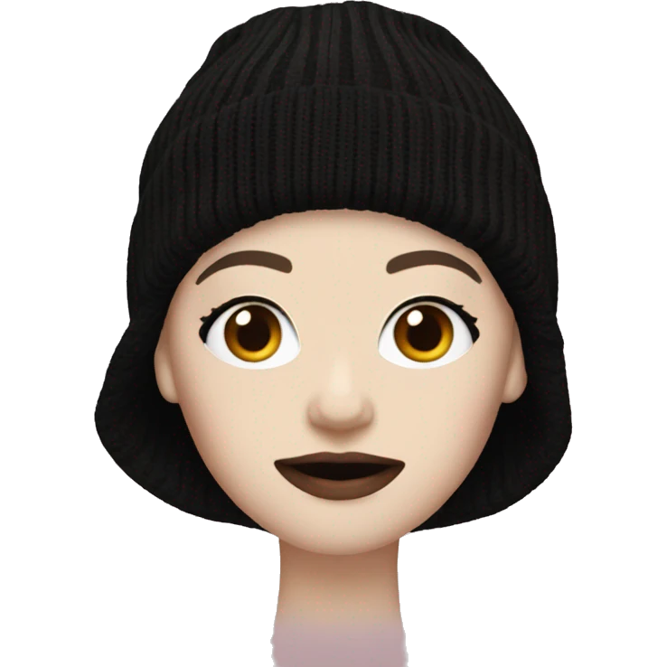 pale skin gurl in a black bob wearing a spiderman beanie emoji