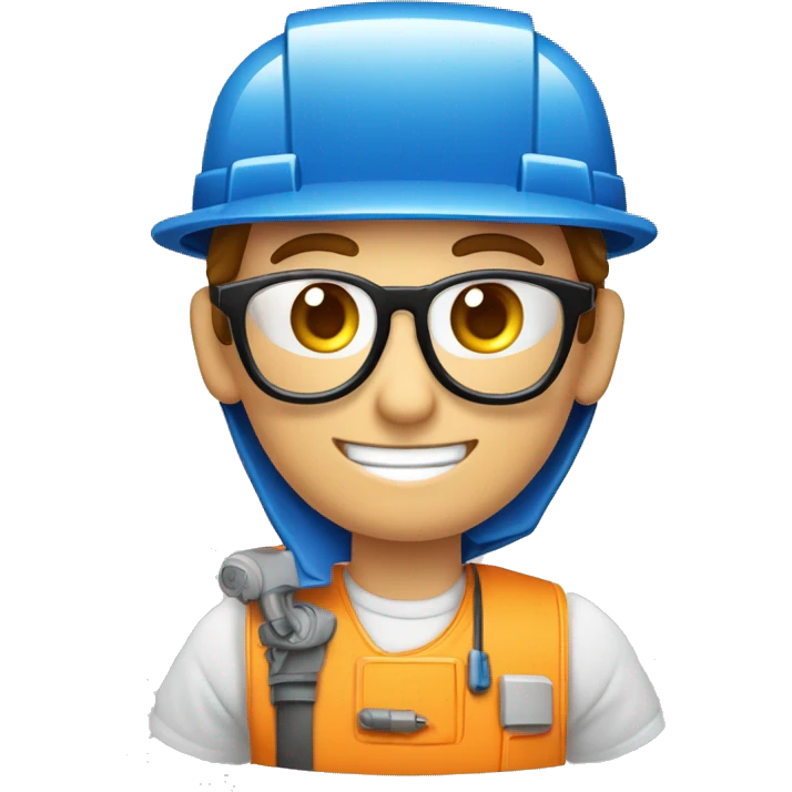 Tecnico electricista, con chaleco azul y gorra, gafas de trabajo, hombre, saludando con una mano dedo pulgar arriba, mirando de medio lado, feliz emoji