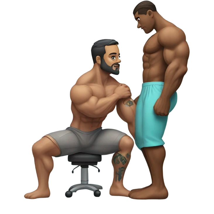 Body builder tattoo doctor inspecting leg emoji