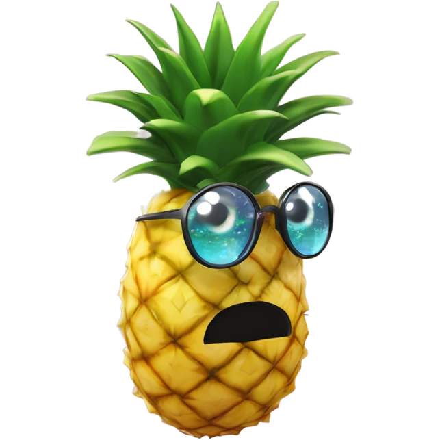 3D elegant pineapple🍍  with big shiny eyes 👀 pineapple holds mirror with its reflection 🪞🍍 emoji