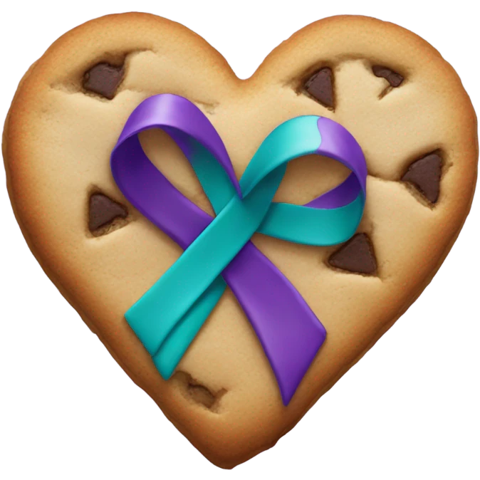 Cookie heart with teal purple awareness ribbon emoji
