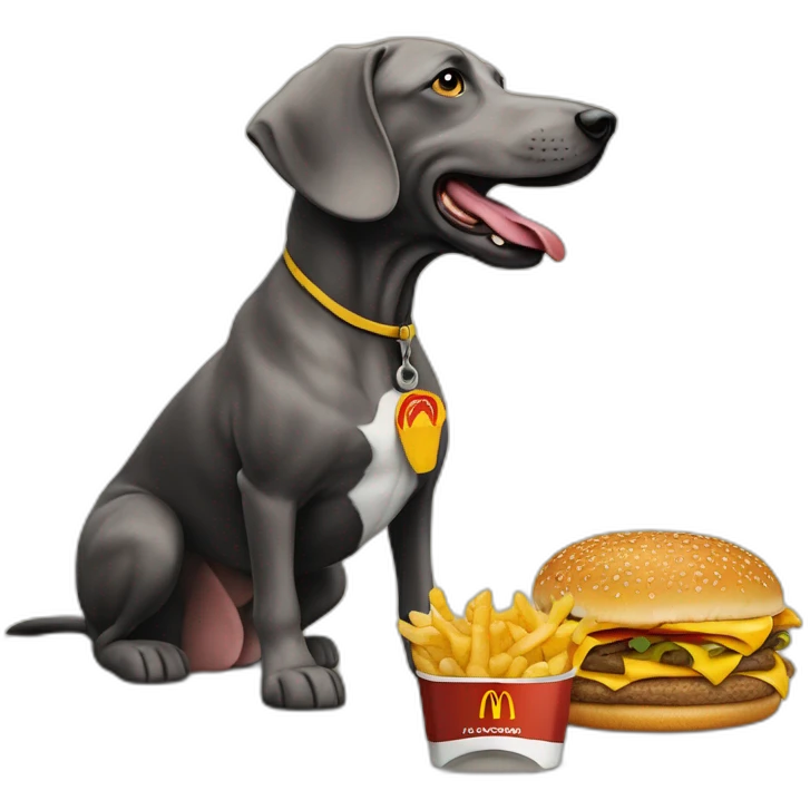 Braque de weimard avec un menu McDonald's emoji