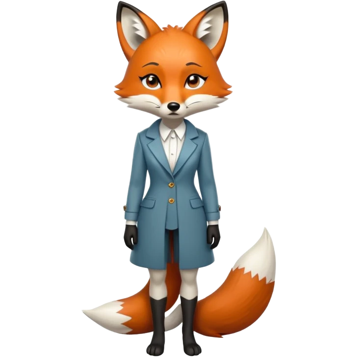 extremely sad anthropomorphised female fox in stylish outfit, no sunglasses, very sad and crying, looking to the left, full-body view emoji