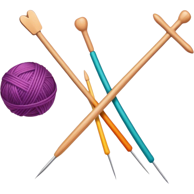 Knitting icon, knitting needles, colorful yarn, partially knitted fabric, minimalistic style, clean lines, transparent background. emoji