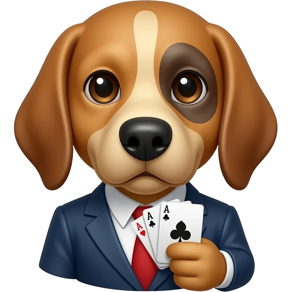 Gambler dog holding money cards front facing half bust emoji