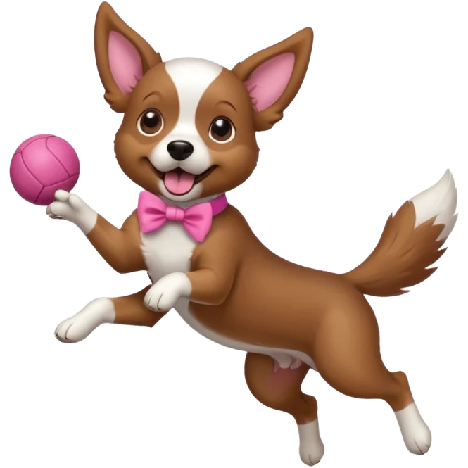 girly dog with a pink bow jumping in the air to catch a ball emoji