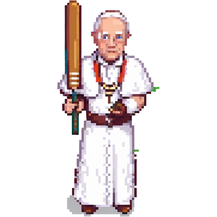 the pope playing cricket, pixel art style emoji