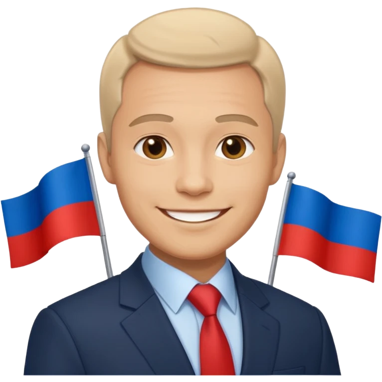 a male politician in a business suit with a Russian flag emoji
