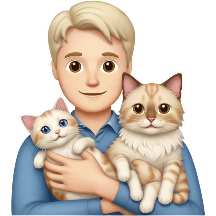 A white man holding a ragdoll cat emoji