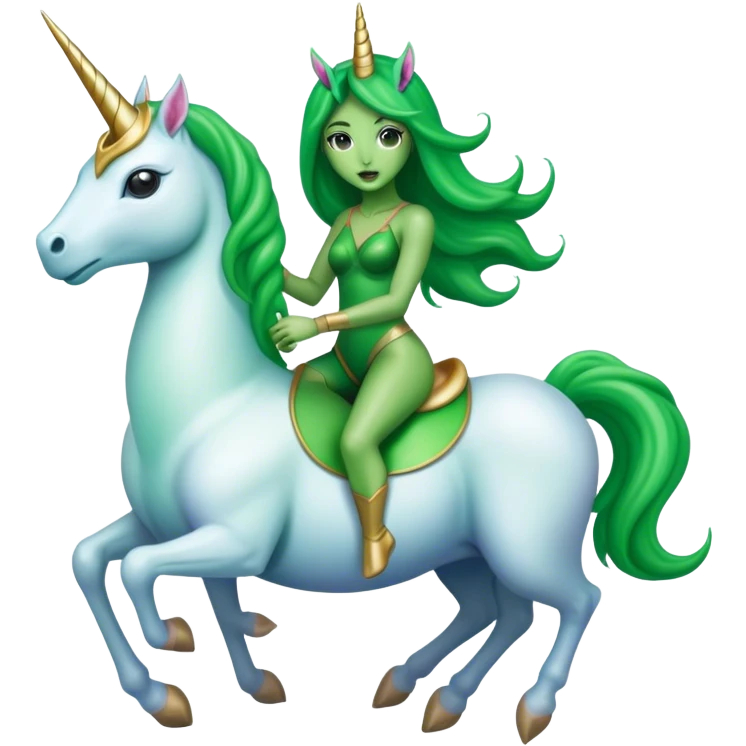 alien green woman, rides unicorn
 emoji