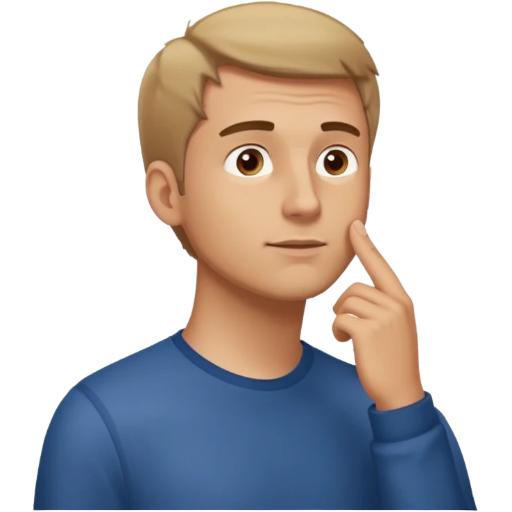 white guy looks up, stands sideways, puts hand to chin, thinks emoji