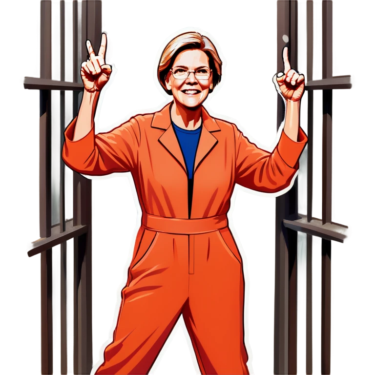 Make a picture of Senator Elizabeth Warren wearing an orange jumpsuit and behind bars emoji