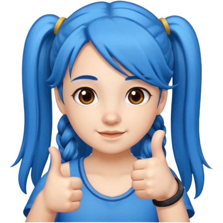 long blue hair girl in pig tails with brown eyes giving thumbs up emoji