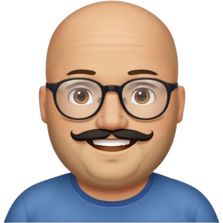 bald on top and hair on sides, chubby face, with glasses and black beard emoji