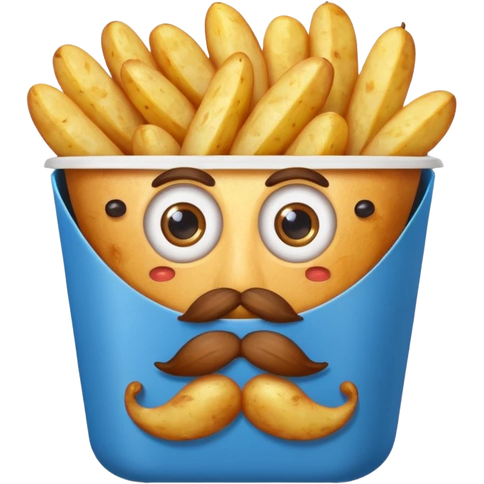 fried potatoes with eyes and mustache, in a blue carton  emoji
