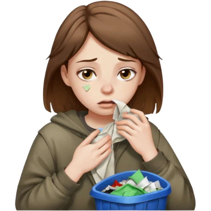 brown haired girl who smells like garbage with it around her emoji