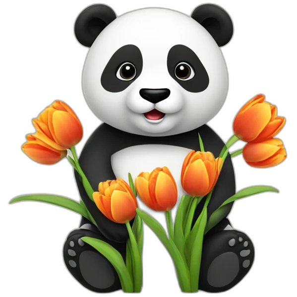 Panda avec des tulipes emoji