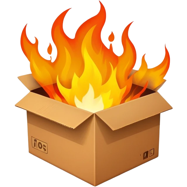 cardboard box engulfed in fire emoji