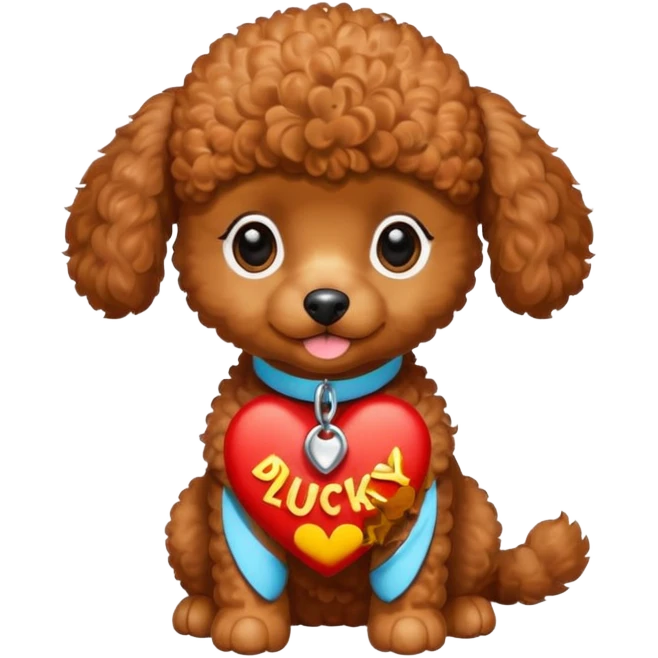 A face of red brown toy poodle puppy with “Good Luck Daddy” written under it  emoji