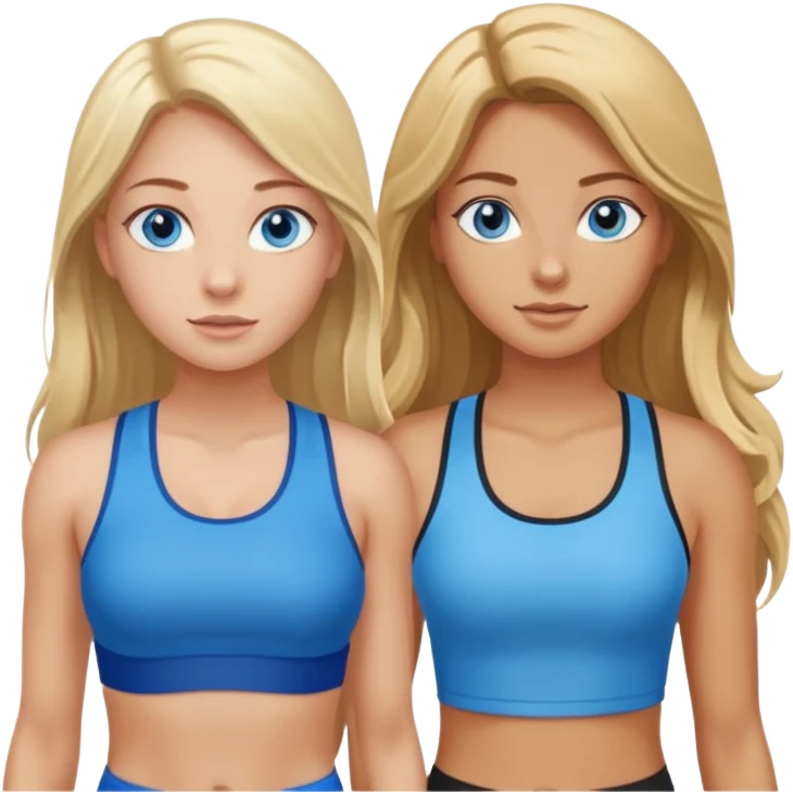 two girls in gym wear one with blue eyes and long brown hair one with blonde long hair blue eyes tanned emoji